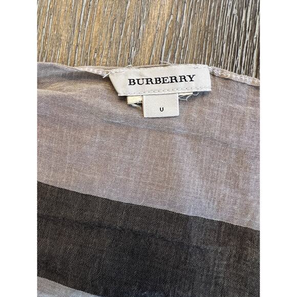 Authentic BURBERRY UNI Kids Beige / Stone Gauze Wool Silk Check Scarf EUC - Picture 6 of 9